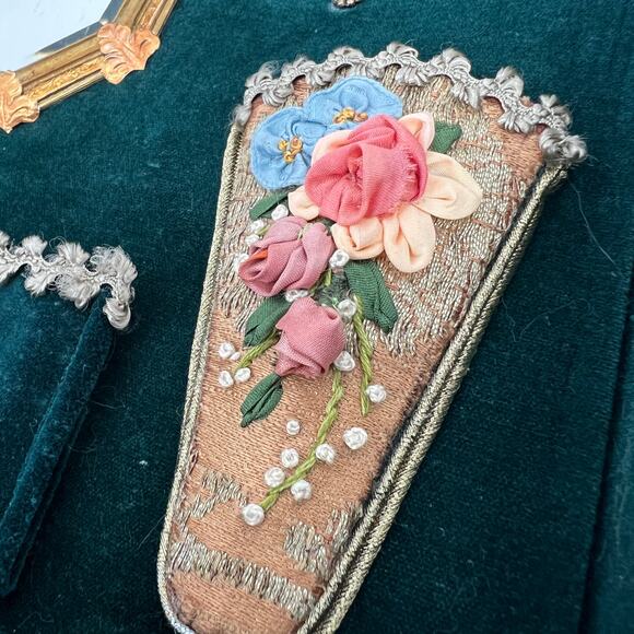 Custom Artisan Upcycled Trinket Sewing Box Decoupage Hand Painted Velvet Mirror - Picture 10 of 16